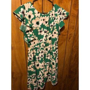Merona Green & White Floral Dress with Bow Accent Closure in Back Size Small